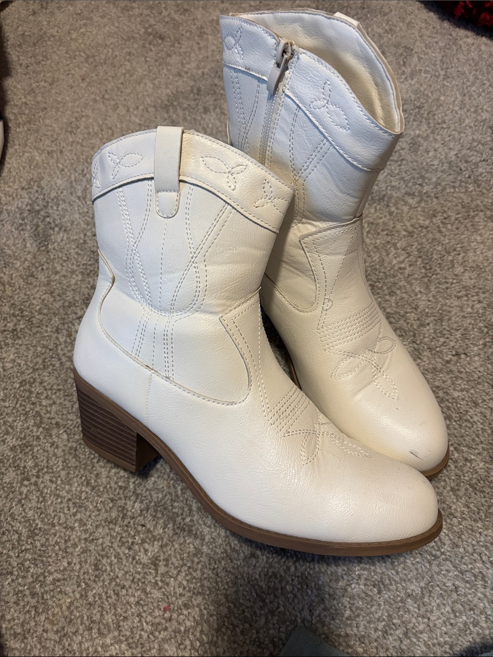 Rampage Cream Ankle Boots - Classic Embroidered Block Heel